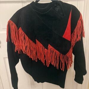Vintage PIONEER Black Knit and Suede Sweater